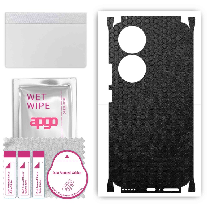 Folie de protectie pentru Honor 90 – apgo Skins, anti-zgarieturi, autocolant pentru spate si laturi Fagure de miere negru