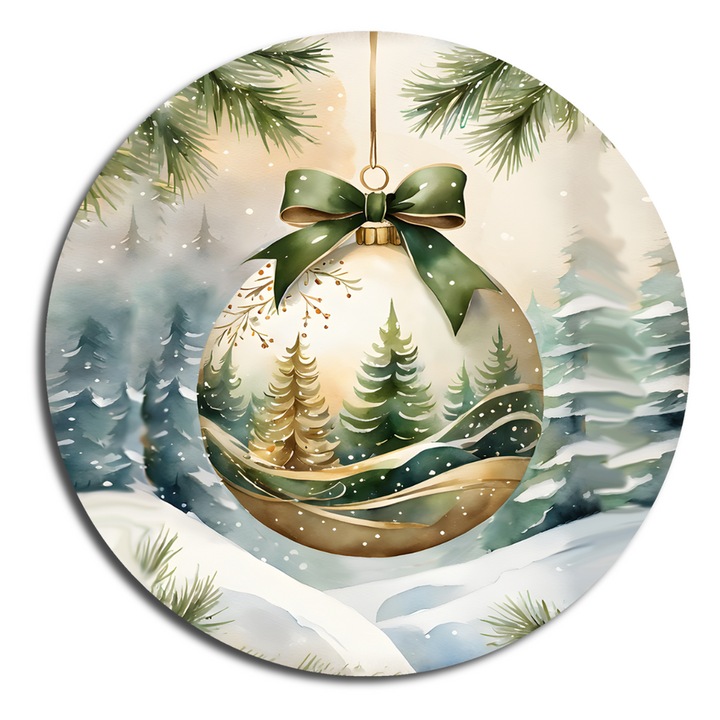 Nyomtatott fa tábla koszorú közép - Karácsonyi zöld téma koszorú közép 11, 8cm