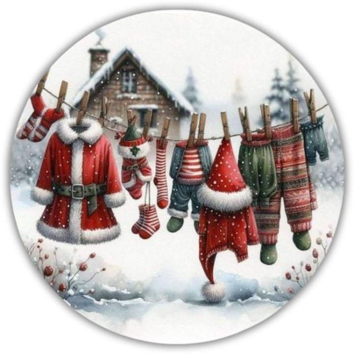 Nyomtatott fa tábla koszorú közép - Télapó ruhái 14, 8cm