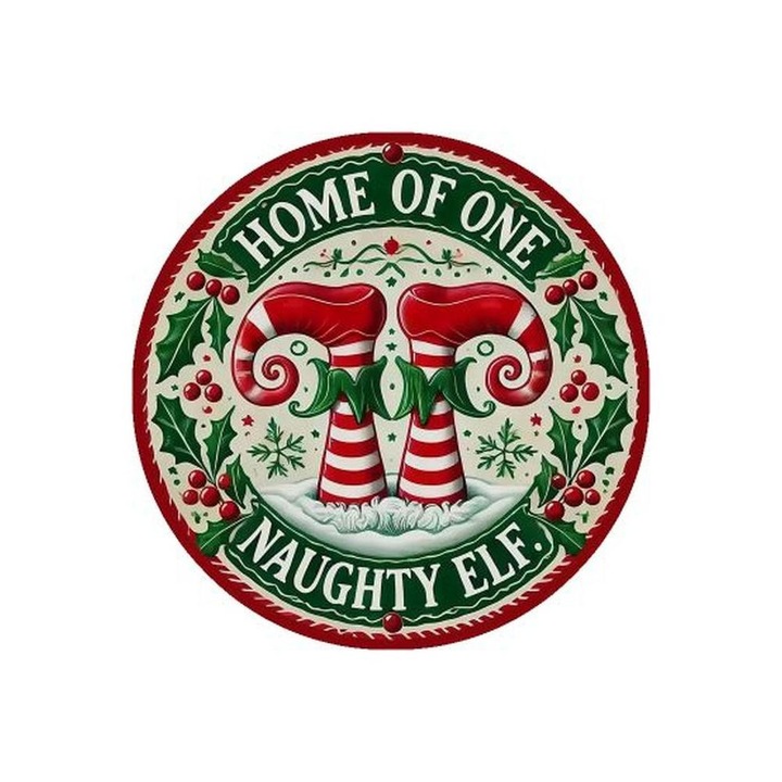 Nyomtatott fa tábla koszorú közép - Elf lábak 14, 8cm