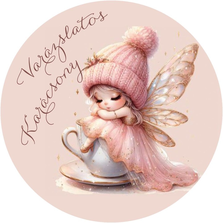 Nyomtatott fa tábla koszorú közép - Angyalkás 14, 8cm