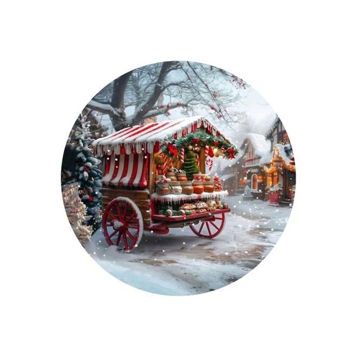 Nyomtatott fa tábla koszorú közép - Vásári szekér 14, 8cm