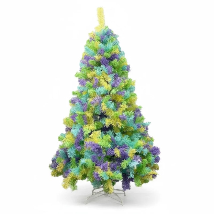 Brad artificial multicolor, 1260 ramuri, inaltime 180 cm, suport metalic inclus