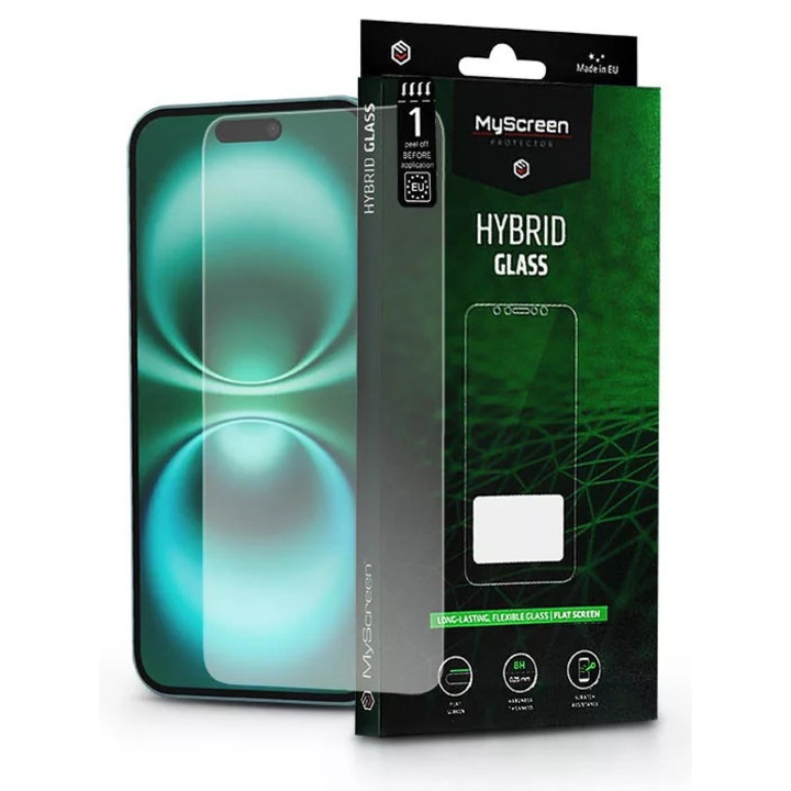 Folie de sticlă flexibilă MyScreen Hybrid Glass Green - compatibilă cu Apple iPhone 16 Plus