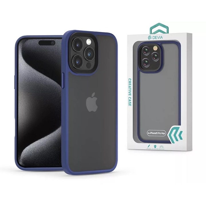 Devia Pino Series удароустойчив калъф - съвместим с Apple iPhone 15 Pro Max - син