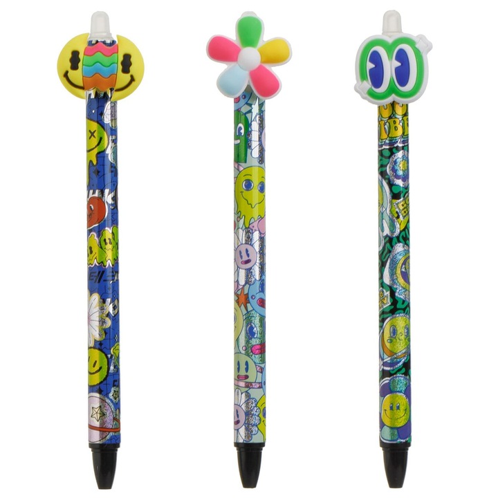 Pix cu gel albastru, set Happy Faces