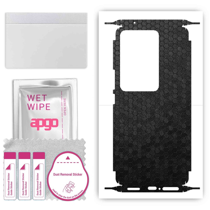 Защитно фолио за Vivo S17 – apgo Skins, против надраскване, стикер за гръб и страни Черен пчелна пита