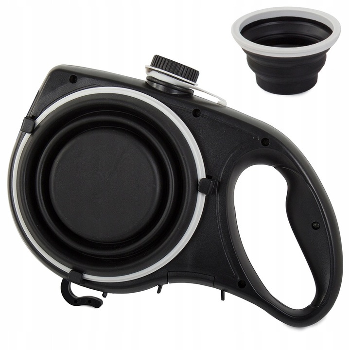 Lesa multifunctionala 5 in 1 pentru caini si pisici, recipient apa 300 ml, bol pliabil 400 ml, 135 cm, culoare neagra