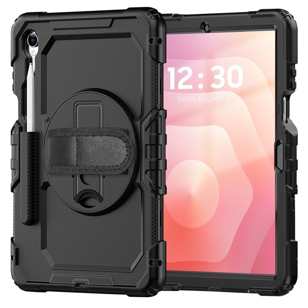 Tablete compatibile cu Samsung Galaxy Tab S11 11 inch (SM-X730, SM-X736B) - Husă de tabletă SOLID360 rezistentă la șocuri, cu suport, neagră