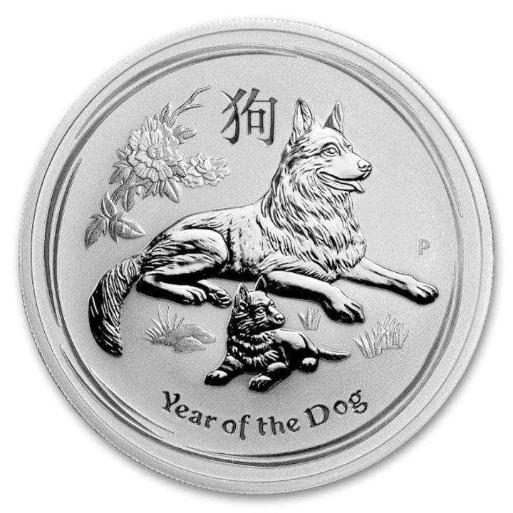 Moneda argint, The Perth Mint, Lunar II, 1 Oz, Anul Câinelui, 45, 6 mm