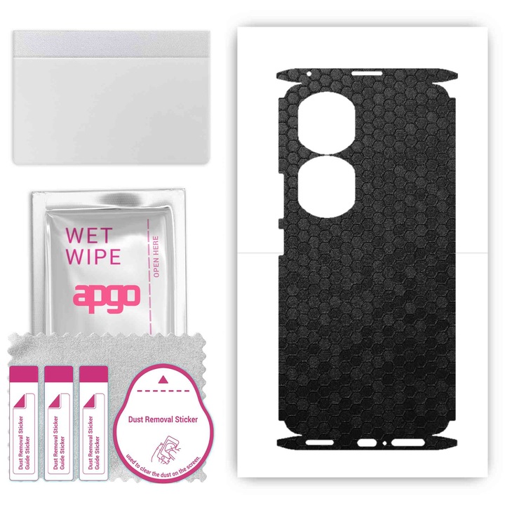 Folie de protectie pentru Honor 90 Pro – apgo Skins, anti-zgarieturi, autocolant pentru spate si laturi Fagure de miere negru