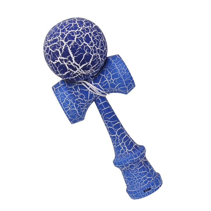 EDAR Professzionális Kendama fából, 18 cm, Ügyességi és Koordinációs Játék Gyermekeknek és Felnőtteknek, Vonzó Repedt Fa Mintás Design, Kék/Fehér Szín