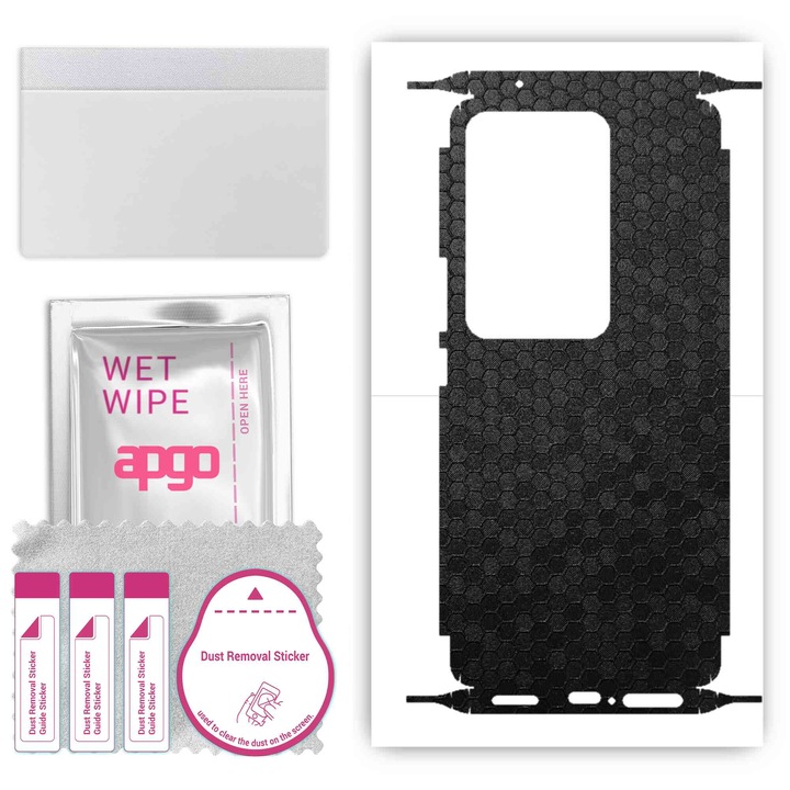 Защитно фолио за Vivo S17 Pro – apgo Skins, против надраскване, стикер за гръб и страни Черен пчелна пита