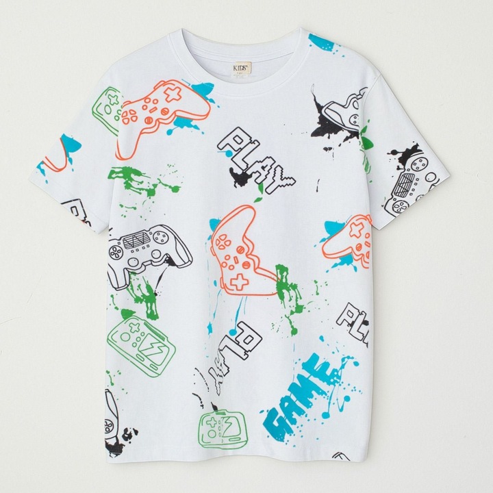 Gyerek póló, fehér, pamut, gamer, 116 cm