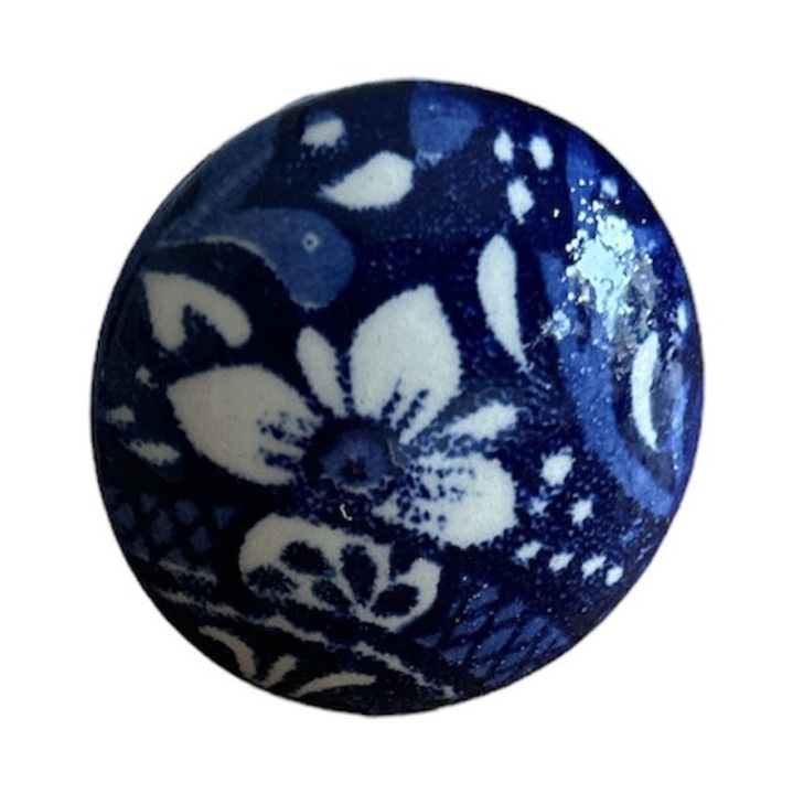 Bútor fogantyú virág mintával kék színben