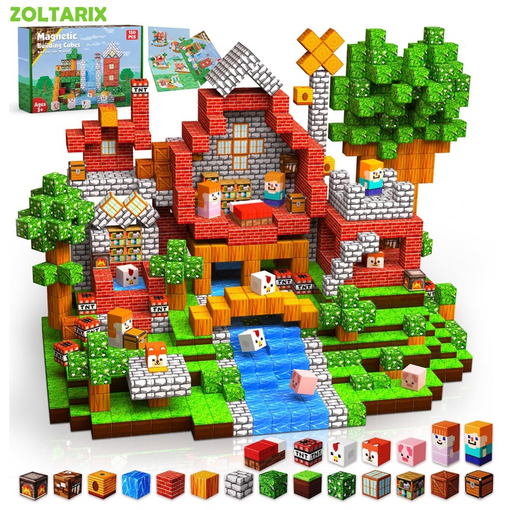 Магнитен строителен комплект, ZOLTARIX, 150 части магнитни блокчета, магнитни кубчета, STEM Монтесори играчка за подреждане, сензорни подаръци за празник/рожден ден, коледен новогодишен подарък, за деца над 3 години