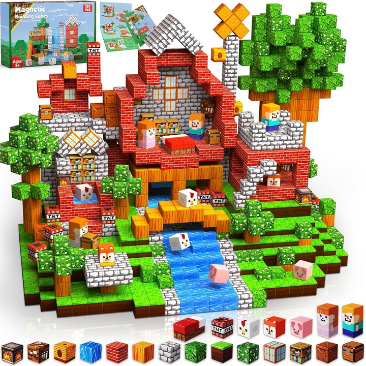 Магнитни строителни блокчета, 150 части, STEM комплект за строителни блокчета KiuKieya, Монтесори сензорна играчка, подходяща за подарък за рожден ден за момчета и момичета на възраст 3, 4, 5 и 6 години. ZH-026 (Къща за животни)