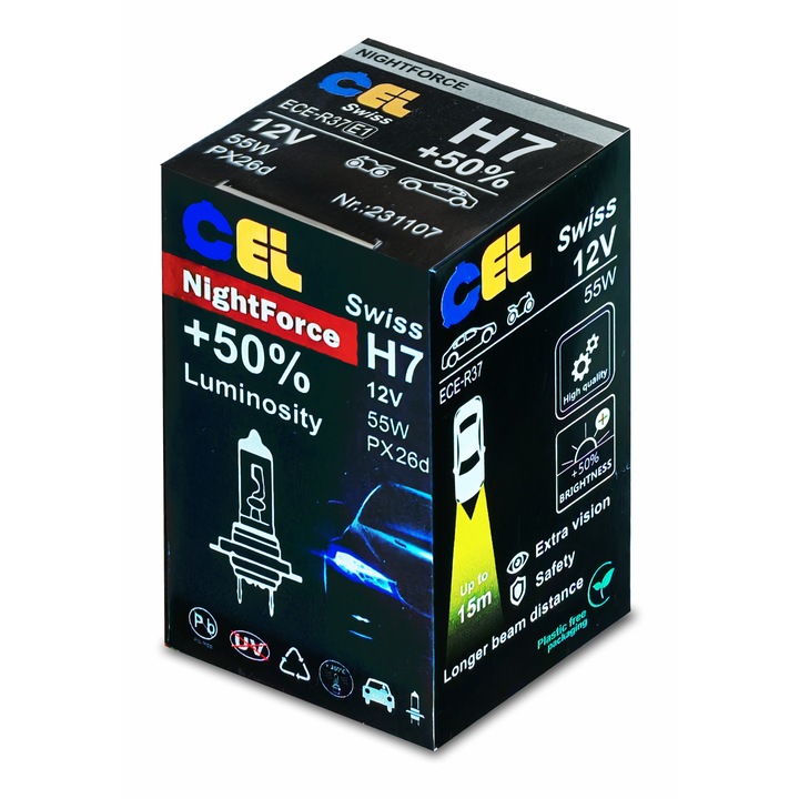 CEI H7 +50% halogén izzó, emelt fényerő, MINŐSÉG