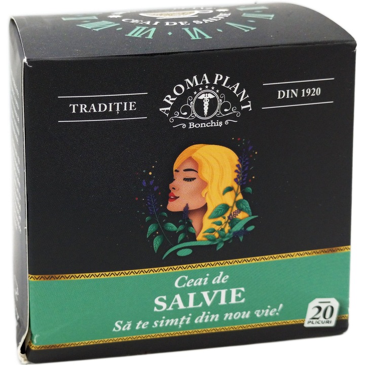 Ceai de Salvie (Salvia officinalis), 100% natural fara aditivi sau pesticide, plic dublu, 20doze, Fitoterapeut Bonchis