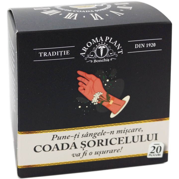 Ceai de Coada Soricelului (Achillea millefolium), 100% natural fara aditivi sau pesticide, plic dublu, 20doze, Fitoterapeut Bonchis