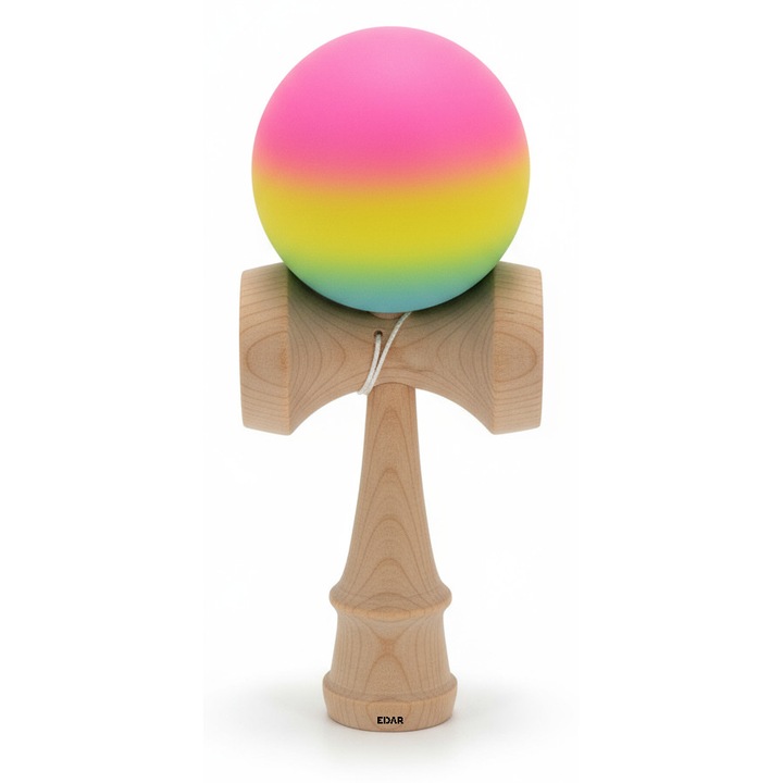 EDAR Professzionális Kendama, X modell, Gumírozott és Tapadós Golyóval (Rubber Grip), 18 cm, Ügyességi és Koordinációs Játék Gyerekeknek és Felnőtteknek, Rózsaszín/Sárga/Kék