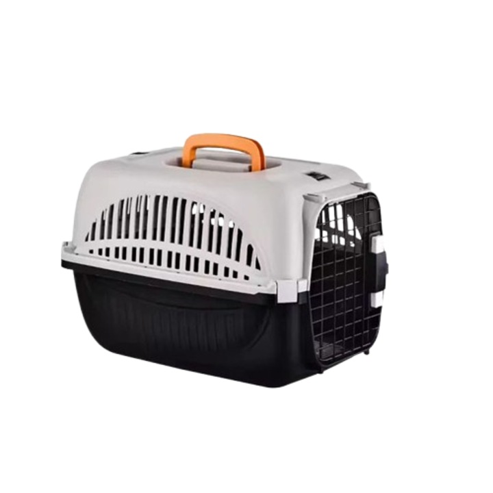 Cușcă de transport pentru pisici și câini de rase mici, plastic reciclat cu ușă metalică, 48 x 32 x 32 cm