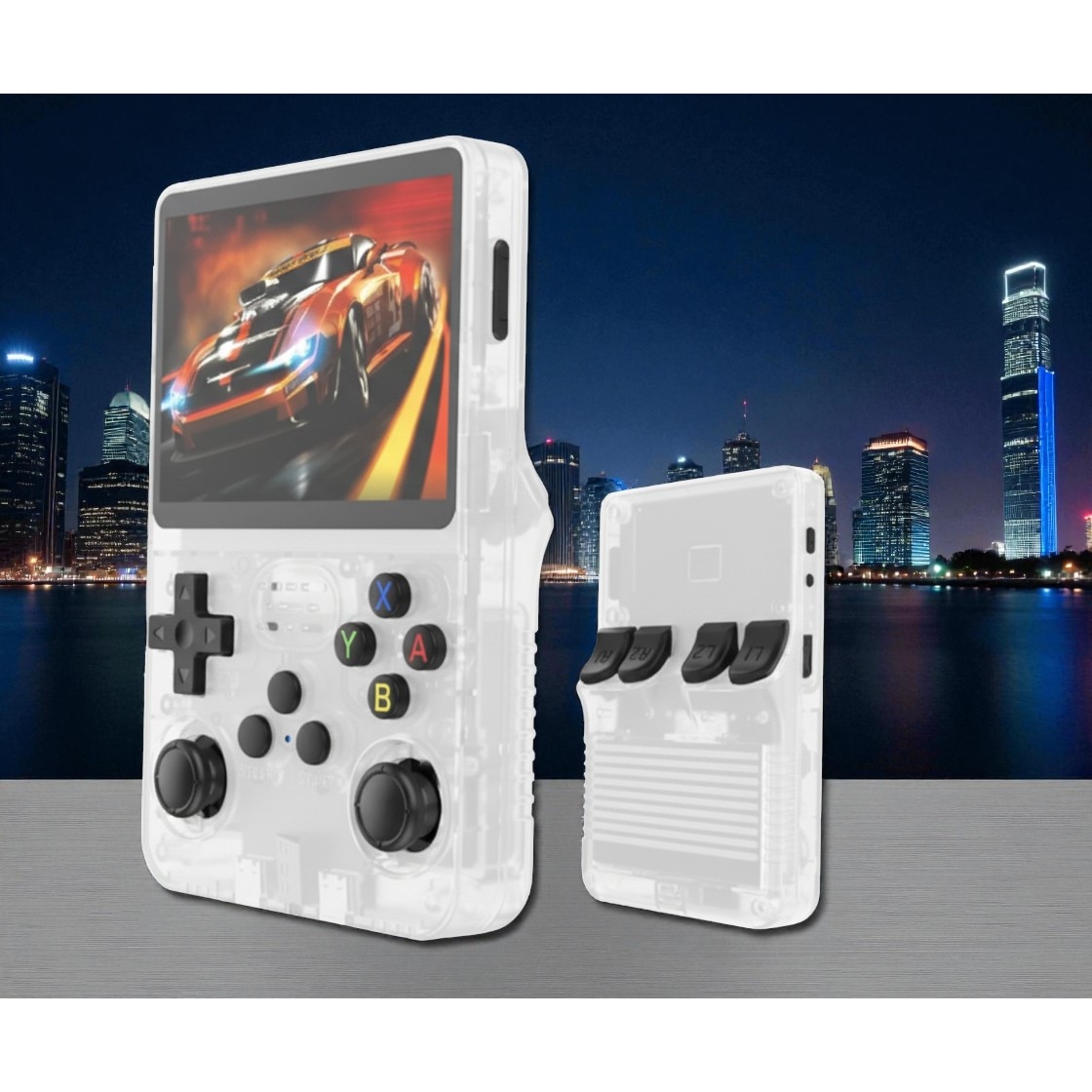 Consola Portabila Vision XXI R36S, 15000 jocuri, Ecran IPS 3.5", Alb Mat, 64GB MicroSD