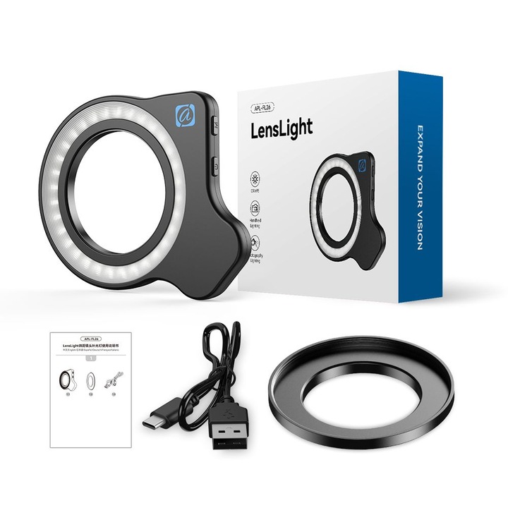 Inel luminos macro LED Apexel pentru camera telefonului 37/52mm, APL-FL26