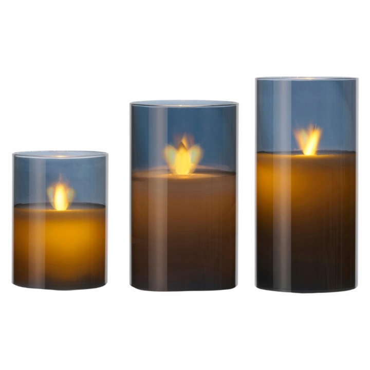 Set 3 Lumanari LED decorative, Arti Casa, Efect de flacara, Functie timer, Buton On/off, Negru