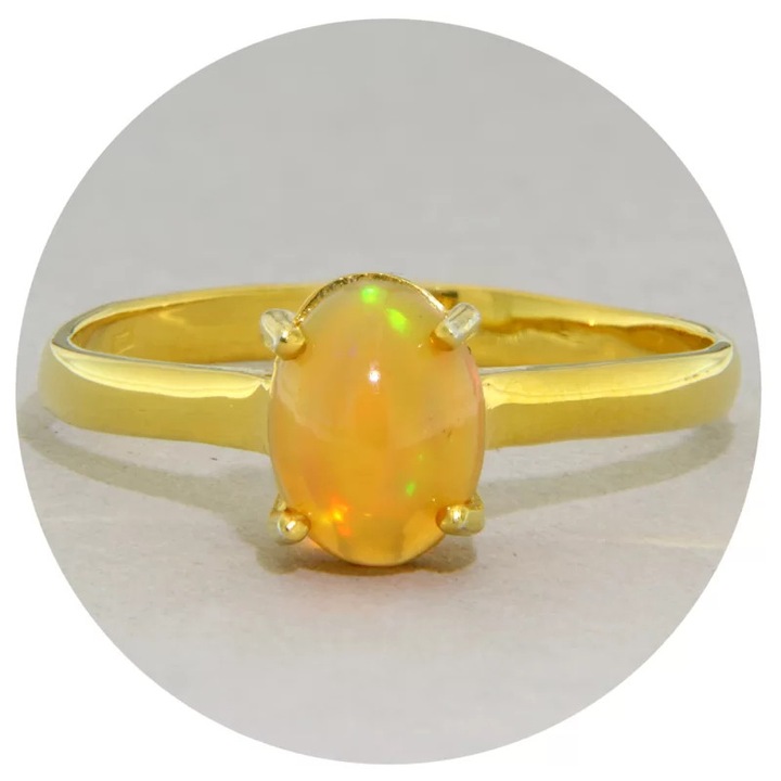 Inel Argint 925 Aurit si Opal Natural Oval | Minimalist