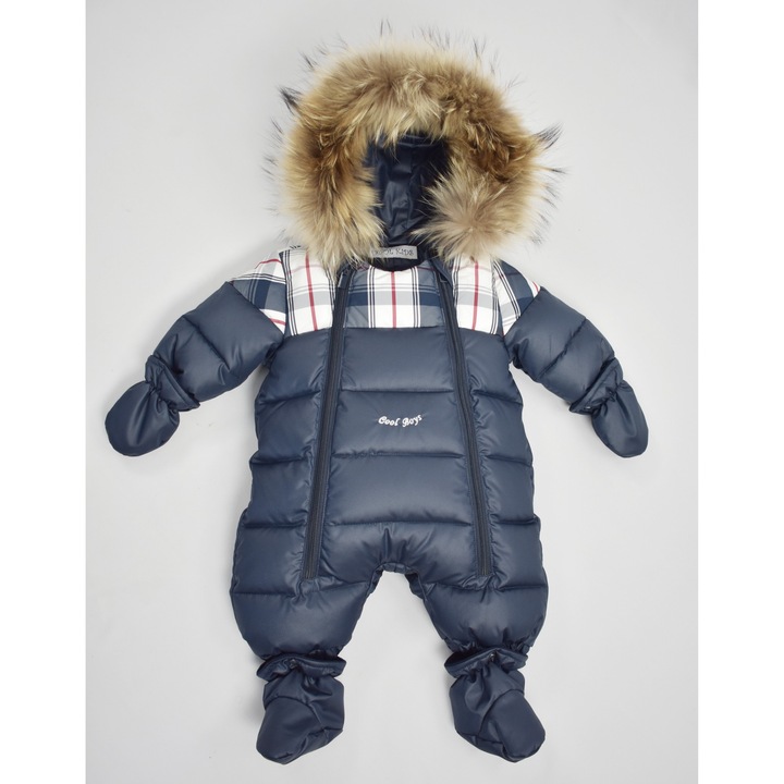 Combinezon de iarna CoolBoys pentru Bebelusi 100% puf natural de gasca, Bleumarin