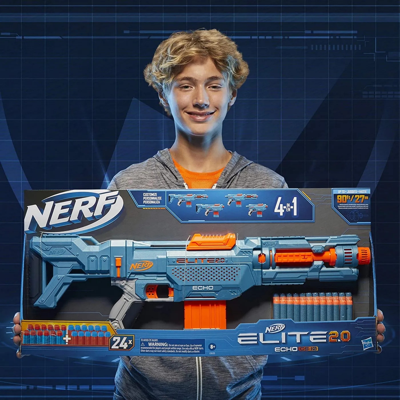 Blaster Nerf Elite 2.0 Echo CS-10, personalizabil, 24 săgeți