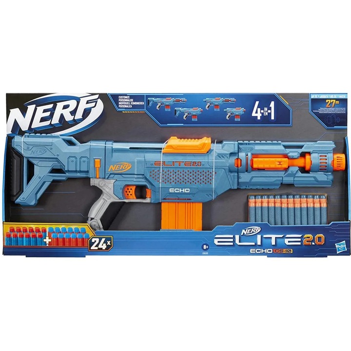 Бластер Nerf Elite 2.0 Echo CS-10, персонализиран, 24 стрелички, многоцветен