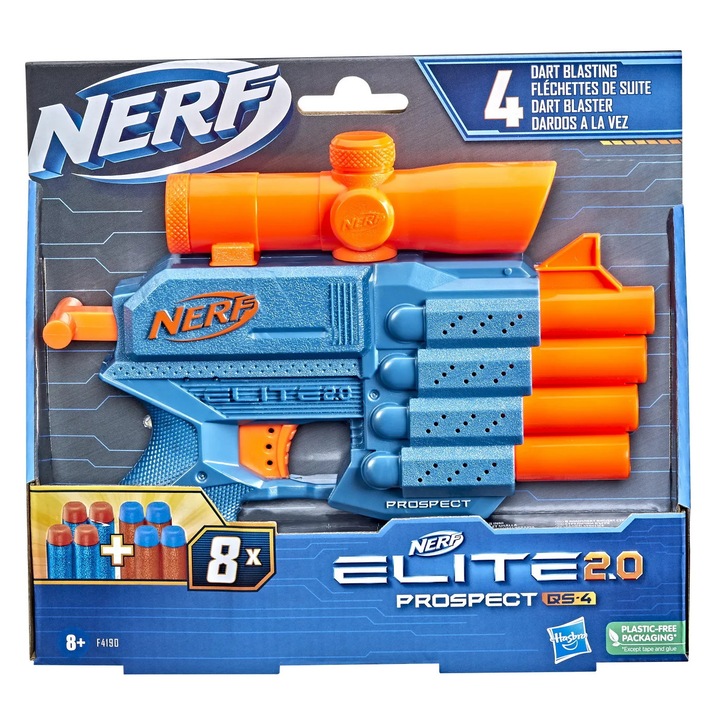 Blaster Hasbro Nerf Elite 2.0 Prospect QS-4, 4 cső, 8 nyíl mellékelve, többszínű
