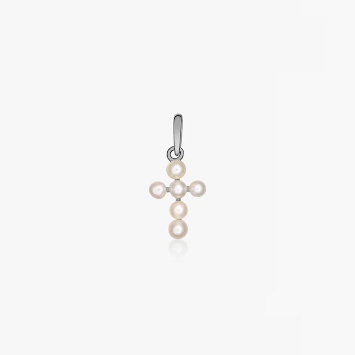Pandantiv din aur alb Pearl Cross - Perle Naturale