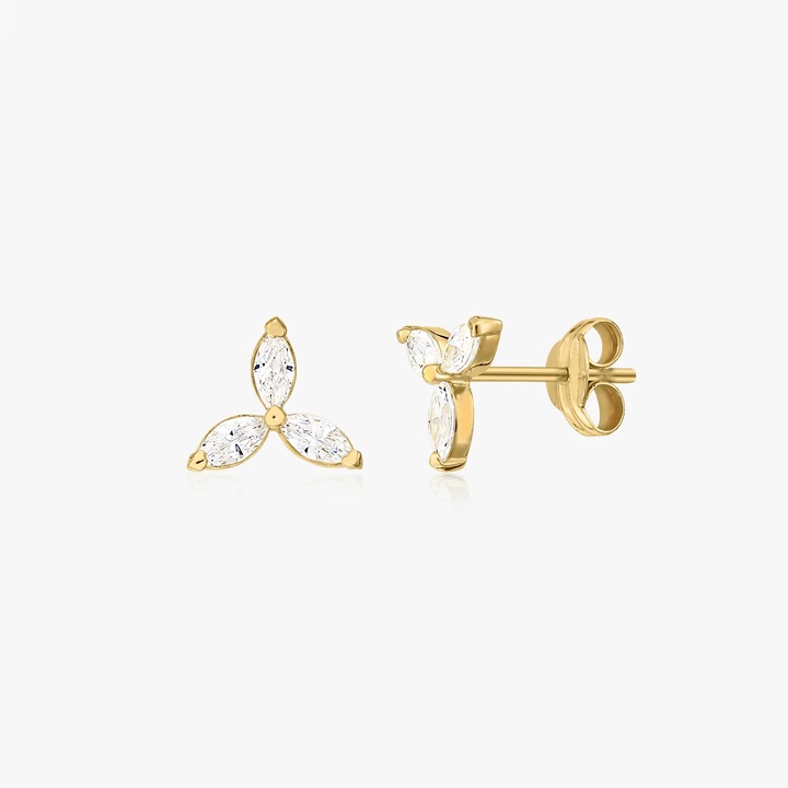 Cercei din aur Flower Studs - Zirconiu