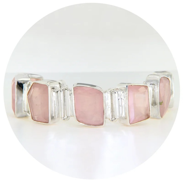 Bratara din Argint 925 cu Cuart Roz Natural, Accesoriu Rafinat