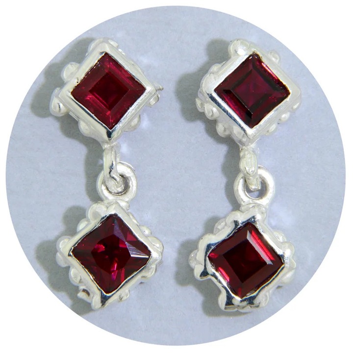 Cercei cin Argint 925 cu Granat Natural, Stud, Design Versatil