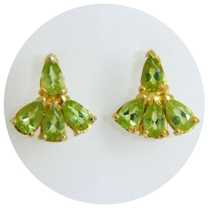 Cercei Stud Tija Argint 925 cu Peridot Natural, Eleganti si Usori