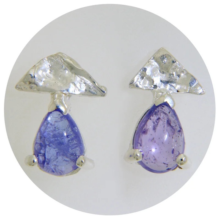 Cercei Stud Argint 925, Ametist Natural Lavanda, Design Minimalist, Lucrati manual