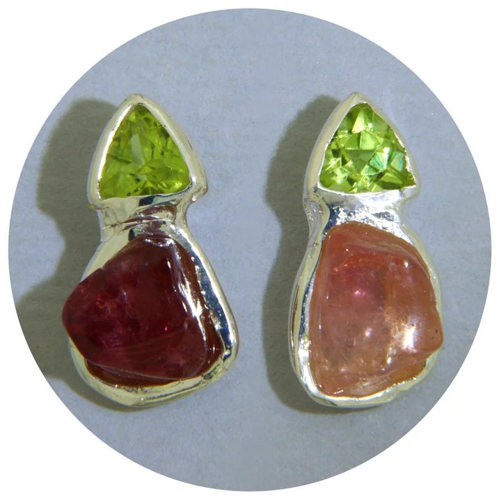Cercei Stud Argint 925, Multistone Turmalina + Peridot Naturale