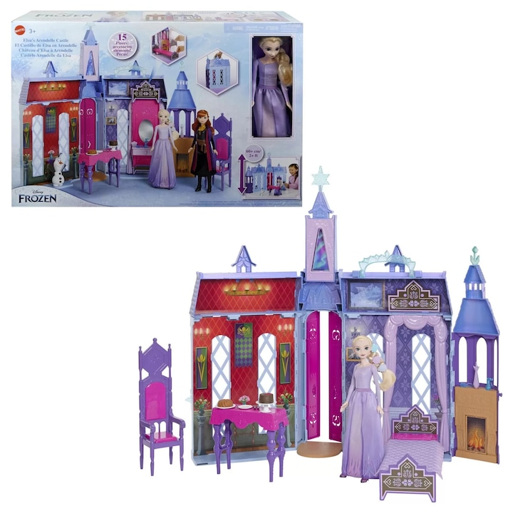 Casa de păpuși Disney Frozen 2, Mattel, set cu 1 păpușă Elsa și 15 accesorii, 2m, Arendelle