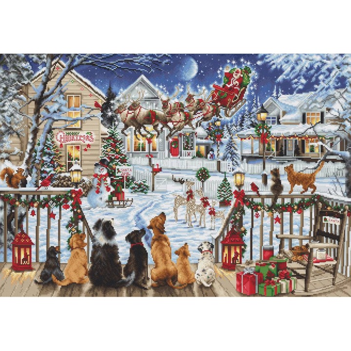 Комплект за бродиране с кръстат бод Luca-S, "Домашни любимци на верандата", слонова кост, 47x33см