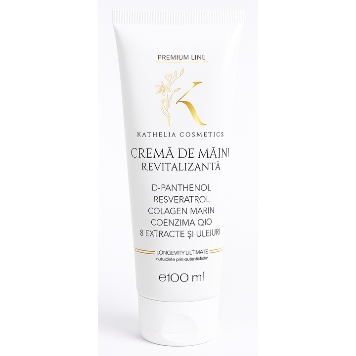 Crema de maini revitalizanta cu RESVERATROL, D-PANTHENOL, COENZIMA Q10, COLAGEN MARIN - KATHELIA COSMETICS, 100ml
