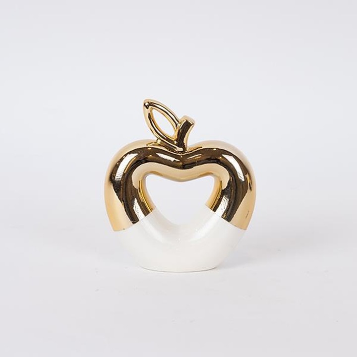 Decorațiune ceramică Eurolamp, măr, auriu-alb, 13, 8x12x4, 3cm