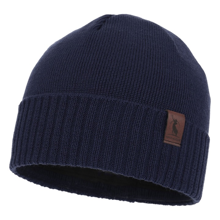 Caciula de iarna barbati, Lana merino, Captuseala polar, Albastru marin, Marime universala 55-60 cm