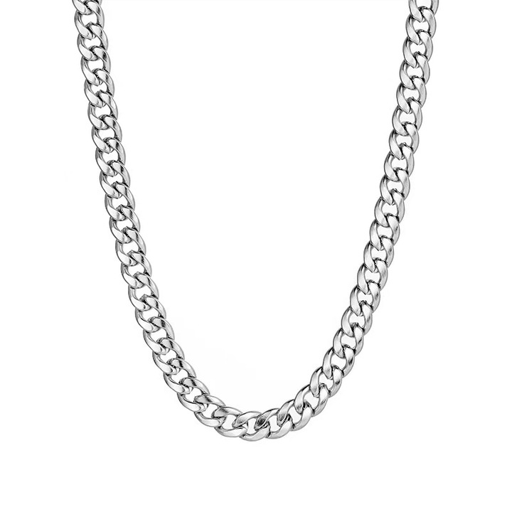 Colier pentru barbati, lant cubanez la moda, colier versatil, otel inoxidabil, 8mmx54,5cm