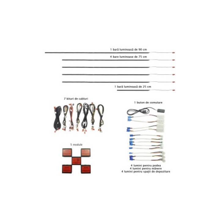 Комплект RGB динамични амбиентни светлини, CARGUARD, 4 бара по 75 см, Bluetooth контрол, 12V