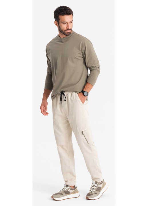 Ombre Clothing Мъжки джогър панталон Sébastien кремав, Бял, S