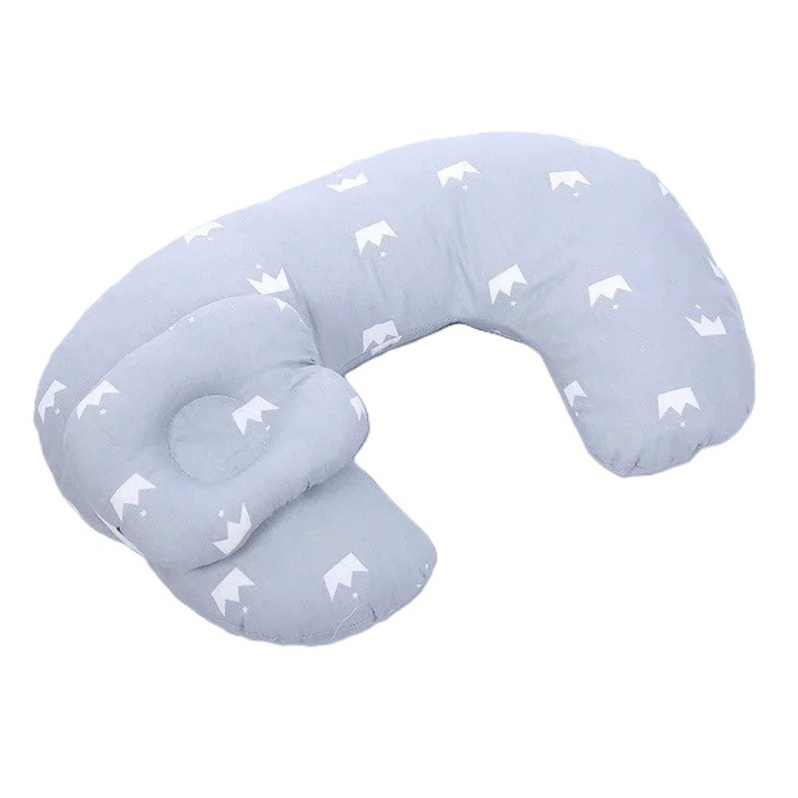 Perna de alăptare multicoloră Korane, 100% bumbac, cu pernă bebeluș inclusă, 53x40cm